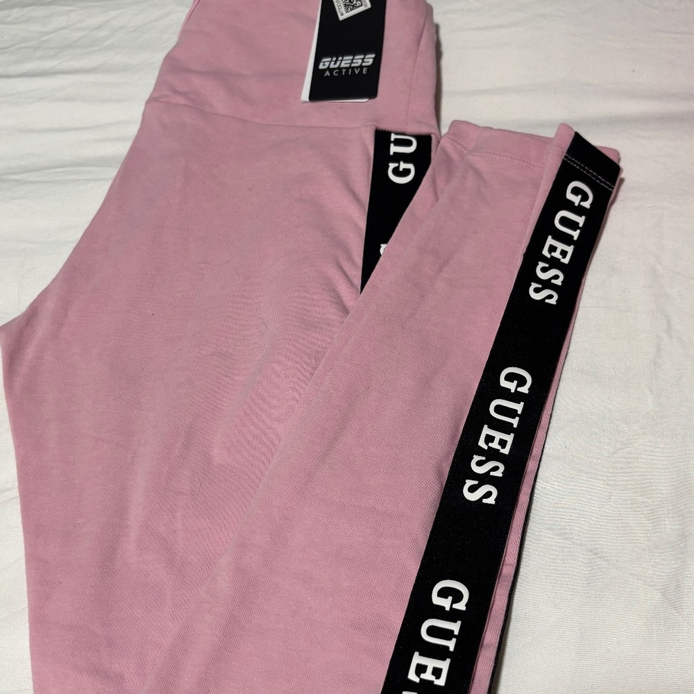 GUESS Pink Leggings with Black Logo Side Tape